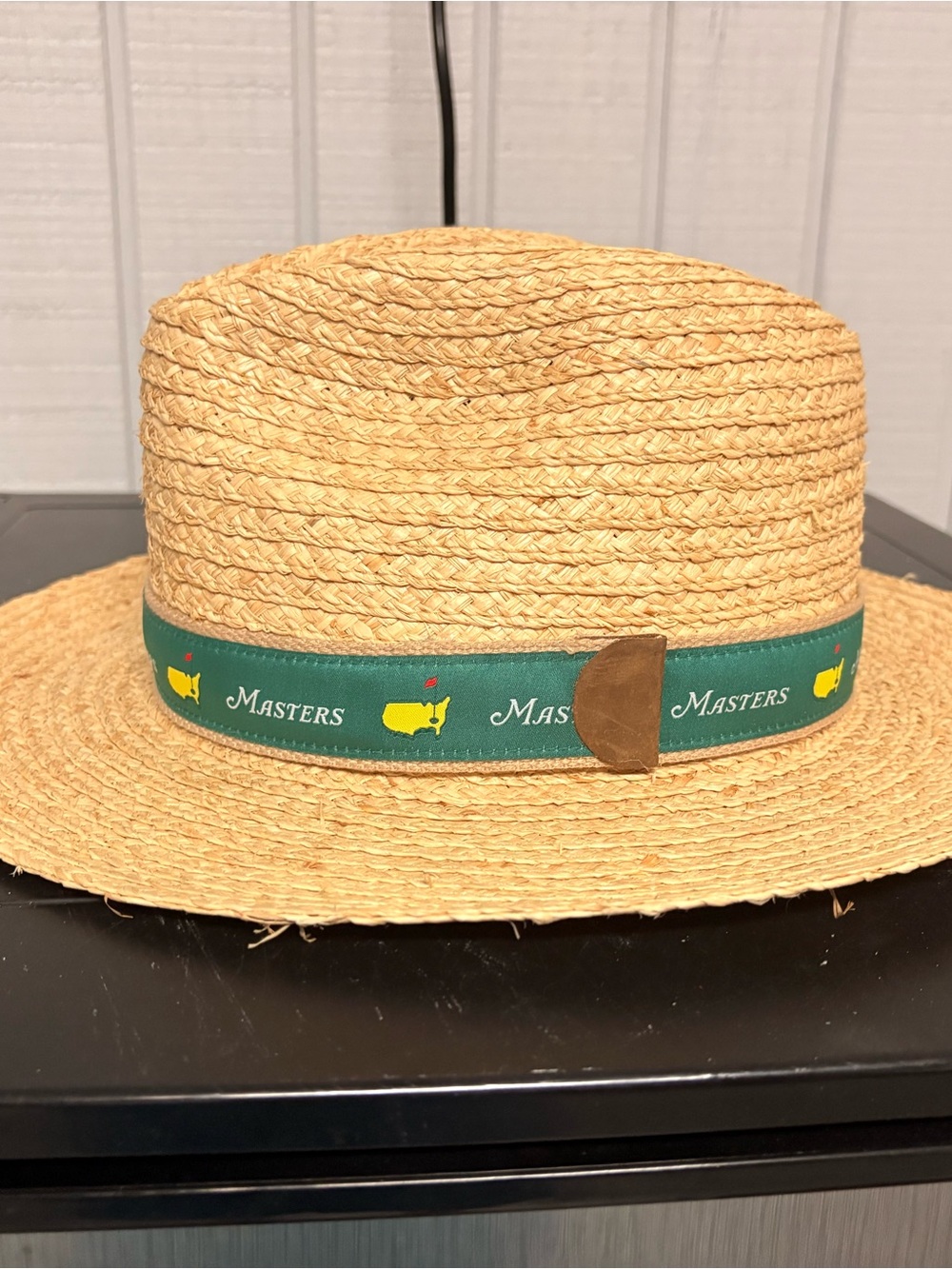 Masters Straw Sun Hat with Green Ribbon and Yellow Logo